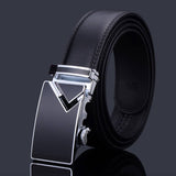 Adjustable Slide Genuine Leather Belt Men's Plate Reversible Buckle Business Dress Belts