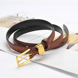 Genuine leather with Crocodile pattern pin buckle thin belt jeans belt for women (Dark Brown)