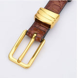 Genuine leather with Crocodile pattern pin buckle thin belt jeans belt for women (Dark Brown)