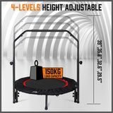 40" Mini Fitness Trampoline Gym Rebounder Handrail 4-Level Height Foam Handle