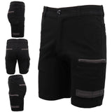 Mens Cargo Cotton Drill Work Shorts UPF 50+ 13 Pockets Tradies Workwear Trousers, Black, 28