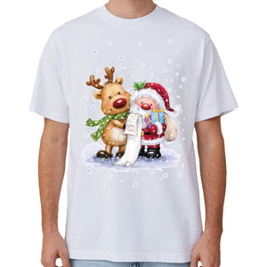 100% Cotton Christmas T-shirt Adult Unisex Tee Tops Funny Santa Party Custume, Reading Santa (White), M