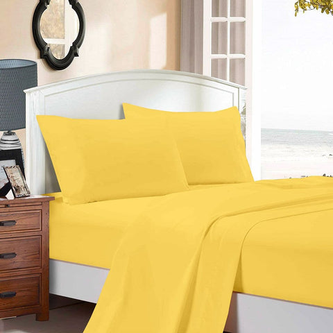 1000TC Ultra Soft Double Size Bed Yellow Flat & Fitted Sheet Set