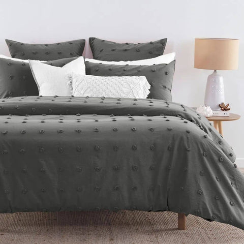 Tufted Dot Jacquard King Size Grey Duvet Doona Quilt Cover Set