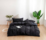 Tufted Textured Jacquard King Size Black Duvet Doona Quilt Cover Set