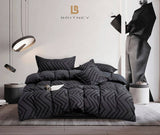 Tufted Boho Wave Jacquard King Size Black Duvet Doona Quilt Cover Set