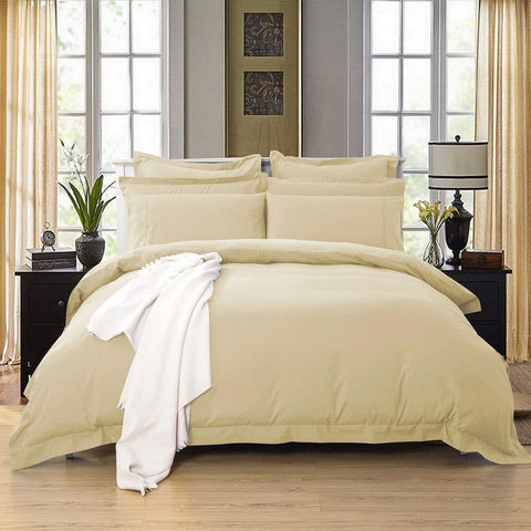 1000TC Tailored King Single Size Yellow Cream Duvet Doona Quilt Cover Set