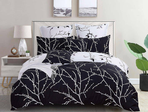 Tree Reversible Double Size Quilt/Doona/Duvet Cover Set - Black