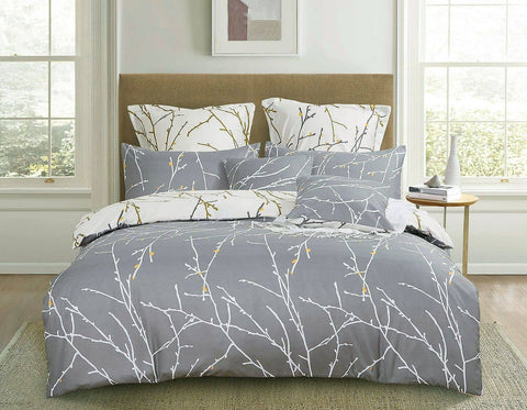 Tree Reversible King Size Grey Duvet Doona Quilt Cover Set