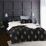 Reversible Design Queen Size Black Gold Duvet Doona Quilt Cover Set