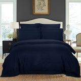 1000TC Ultra Soft Striped Super King Size Midnight Blue Duvet Doona Quilt Cover Set