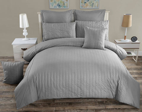 Seersucker Double Size Grey Duvet Doona Quilt Cover Set