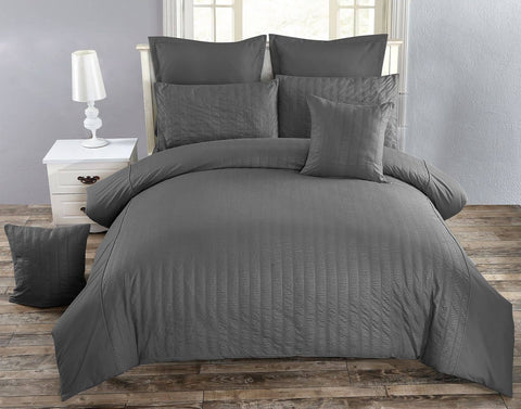 Seersucker King Size Charcoal Duvet Doona Quilt Cover Set