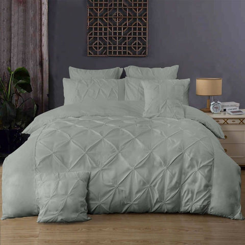 Diamond Pintuck Double Size Grey Duvet Doona Quilt Cover Set