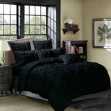 Diamond Pintuck Queen Size Black Duvet Doona Quilt Cover Set