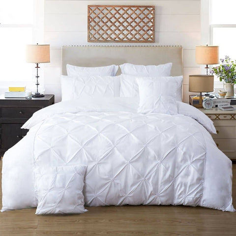 Diamond Pintuck Super King Size White Duvet Doona Quilt Cover Set