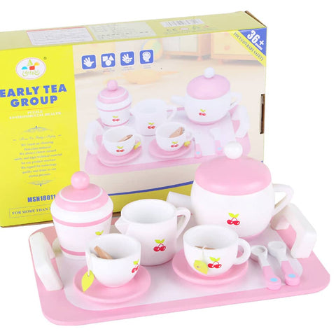 Kids Wooden Kitchen Tea Set Pretend Play