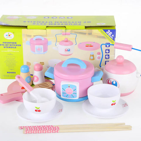 Kids Wooden Kitchen Tea Set Pretend Play