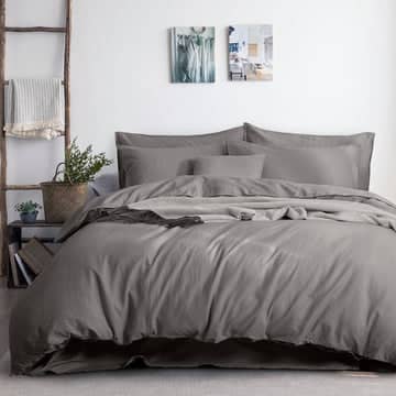 luxurious linen cotton quilt cover set king grey