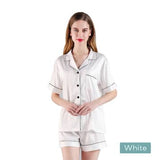 2pc satin short women pajamas set medium white