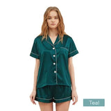 2pc satin short women pajamas set small teal