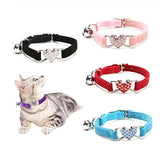 Cat Collar Suede Kitten Pet safety elastic Adjustable Bell Heart Bling Pink blue