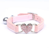 Cat Collar Suede Kitten Pet safety elastic Adjustable Bell Heart Bling Pink blue