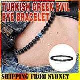 Turkish Greek Evil Eye Bracelet 6mm Elastic Cord Black Bead Handmade Unisex