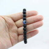 Turkish Greek Evil Eye Bracelet 6mm Elastic Cord Black Bead Handmade Unisex