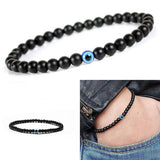 Turkish Greek Evil Eye Bracelet 6mm Elastic Cord Black Bead Handmade Unisex