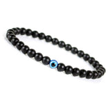 Turkish Greek Evil Eye Bracelet 6mm Elastic Cord Black Bead Handmade Unisex