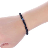 Turkish Greek Evil Eye Bracelet 6mm Elastic Cord Black Bead Handmade Unisex