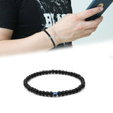 Turkish Greek Evil Eye Bracelet 6mm Elastic Cord Black Bead Handmade Unisex