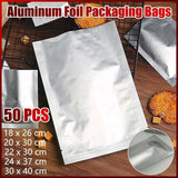 Silver Open Top Aluminum Foil Packaging Bags Heat Seal Vacuum Food Pouches