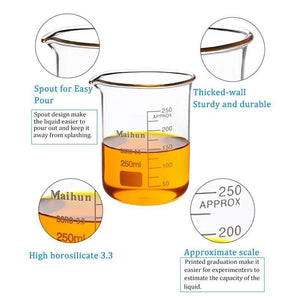 7PCS/Set Low Form Glass Beaker 5ml-250ml Borosilicate Measuring Lab Glassware