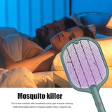 2 In 1 Electric USB Rechargable Racket Fly Swatter Mosquito Insect Killer Zapper