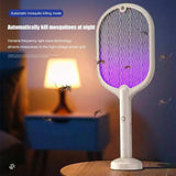 2 In 1 Electric USB Rechargable Racket Fly Swatter Mosquito Insect Killer Zapper