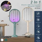 2 In 1 Electric USB Rechargable Racket Fly Swatter Mosquito Insect Killer Zapper