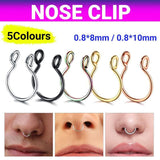 0.8mm Thin Septum Fake Nose Clip Ring No Piercing 5 Colours