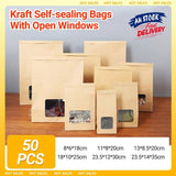 50Pcs Kraft Paper Self-Sealing Bags Tea Nut Bags Dry Goods Packaging Sealed Bags