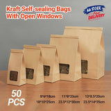 50Pcs Kraft Paper Self-Sealing Bags Tea Nut Bags Dry Goods Packaging Sealed Bags