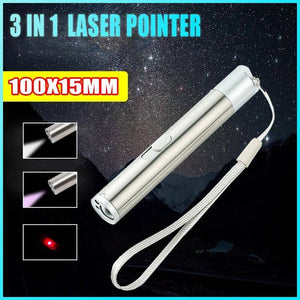 3 in 1 Multi Function Premium Cat Toy Laser Pointer USB Charging LED Torch Light