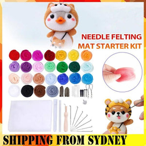 Needle Felting Mat Starter Kit 25 Set Colour Wool Felt Needles Tool DIY Gift