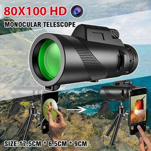 HD Portable Telescope Monocular For Travel Low Light Vision+ Phone Clip +Tripod