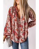 Azura Exchange Printed Split V Neck Blouse - 2XL