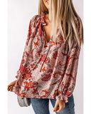 Azura Exchange Printed Split V Neck Blouse - S