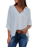 Azura Exchange V Neck 3/4 Sleeve High Low Hem Shirt - M