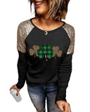 Azura Exchange Sequin Patchwork Plaid Leopard Long Sleeve Top - XL