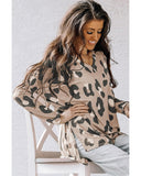 Azura Exchange Leopard Print V Neck Long Sleeve Top - S