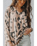 Azura Exchange Leopard Print V Neck Long Sleeve Top - S